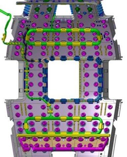 The integration of the ITER in-vessel coils, with all their turns, bends and bumps, present specific challenges in the crowded environment of the vacuum vessel. (Click to view larger version...)